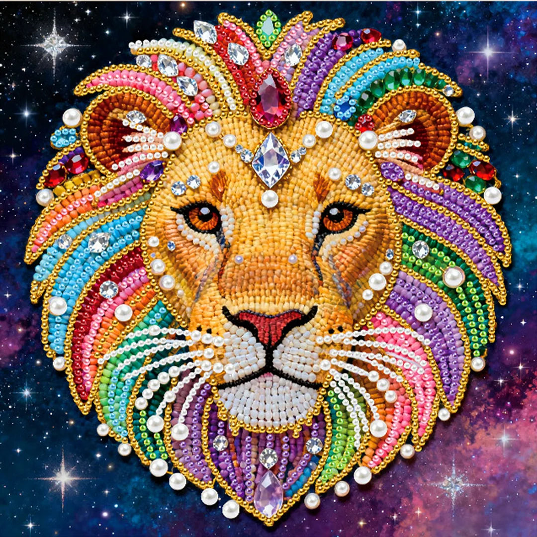 DIY Pearl Painting With Frame - Handmade Self-Adhesive Pearls - Lion (25*25cm) A