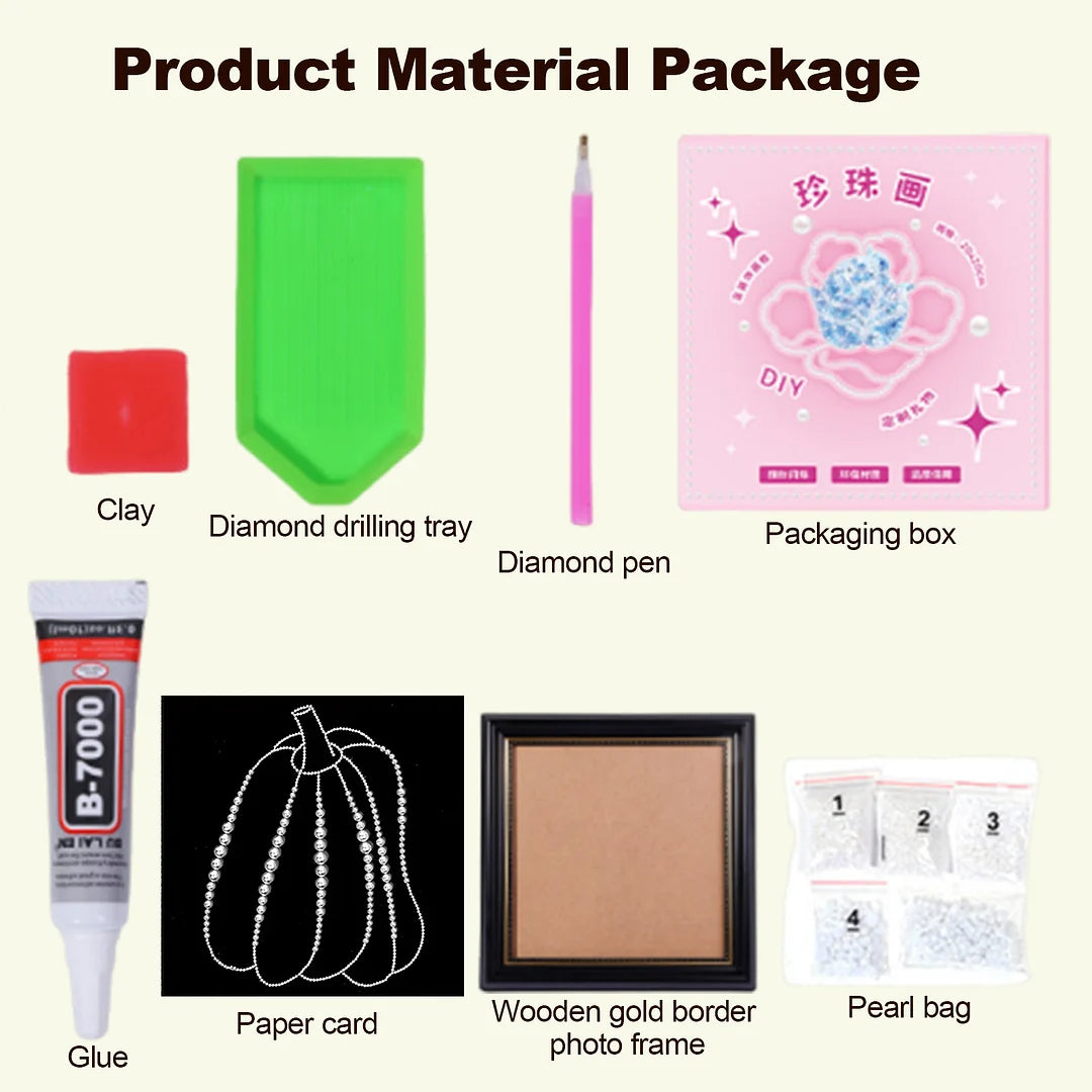 DIY Pearl Painting With Frame - Handmade Self-Adhesive Pearls - Pumpkin (27*27cm)