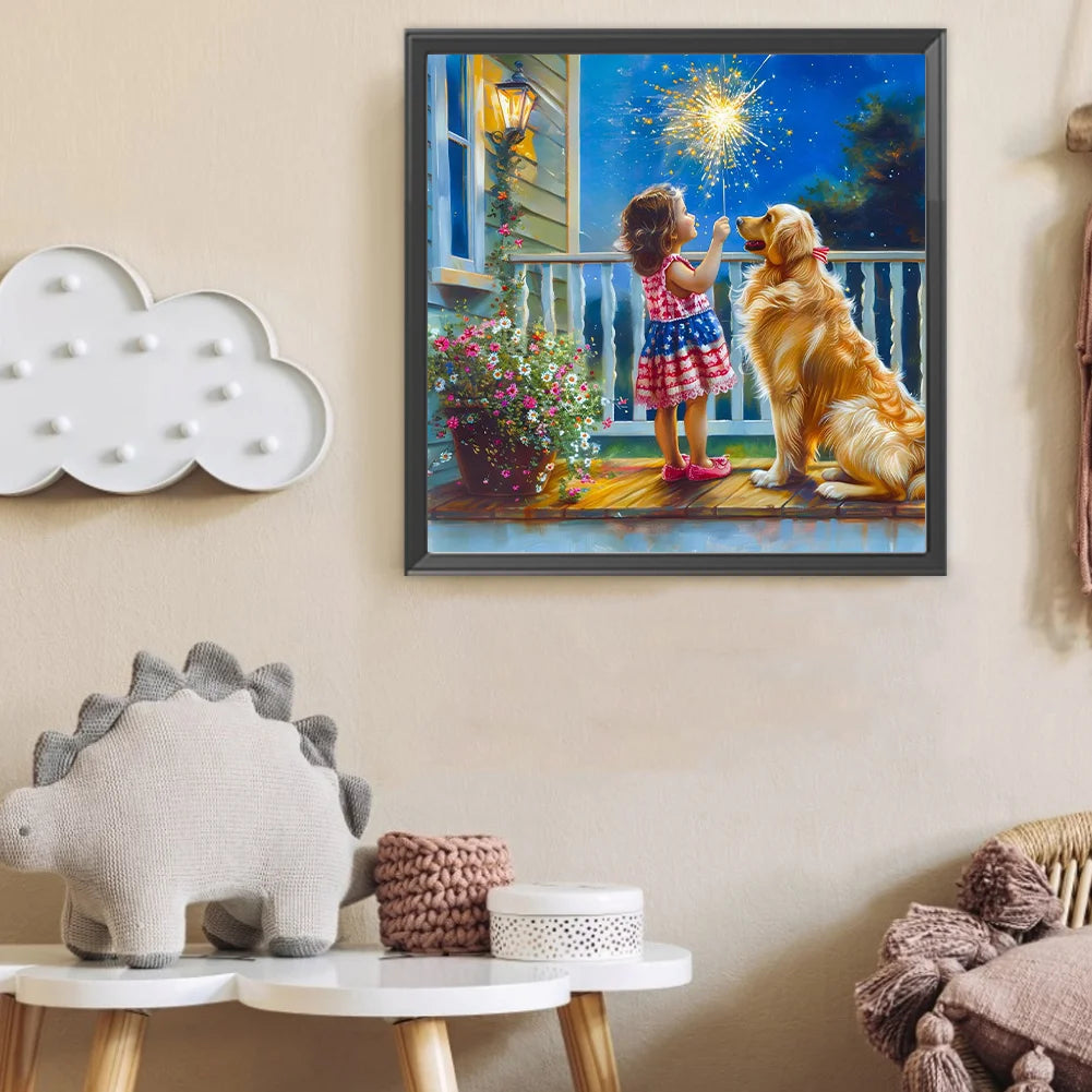 Diamond Painting - Full Round / Square - Dog and Girl H