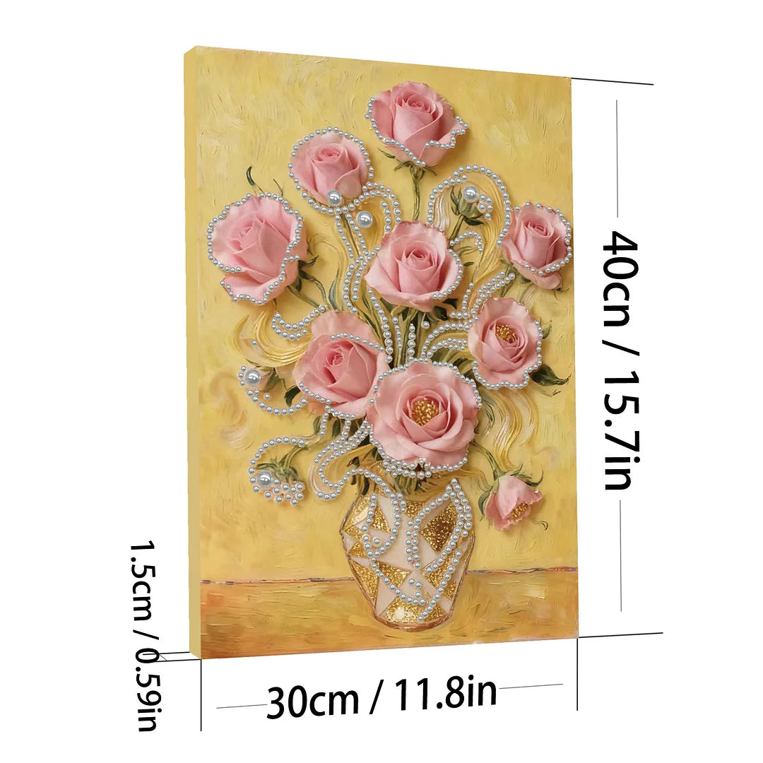 DIY Pearl Painting With Frame - Handmade Self-Adhesive Pearls - Vase (30*40cm) C