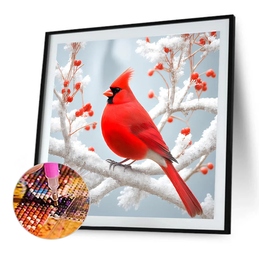 Diamond Painting - Full Round / Square - Red Cardinal In Branch