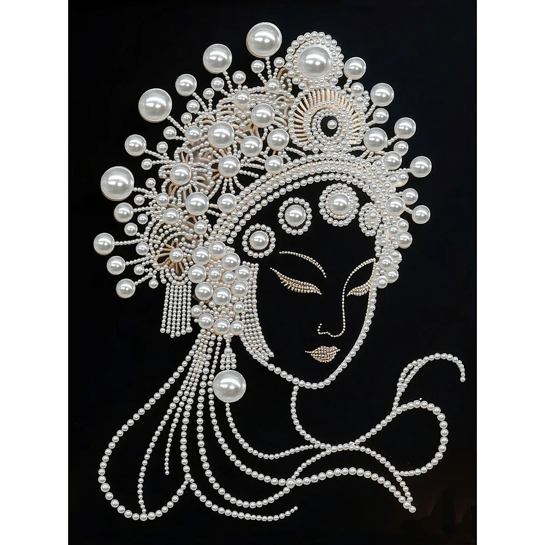 DIY Pearl Painting With Frame - Handmade Self-Adhesive Pearls - Woman (30*40cm) A