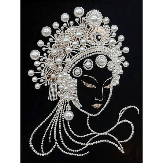 DIY Pearl Painting With Frame - Handmade Self-Adhesive Pearls - Woman (30*40cm) A