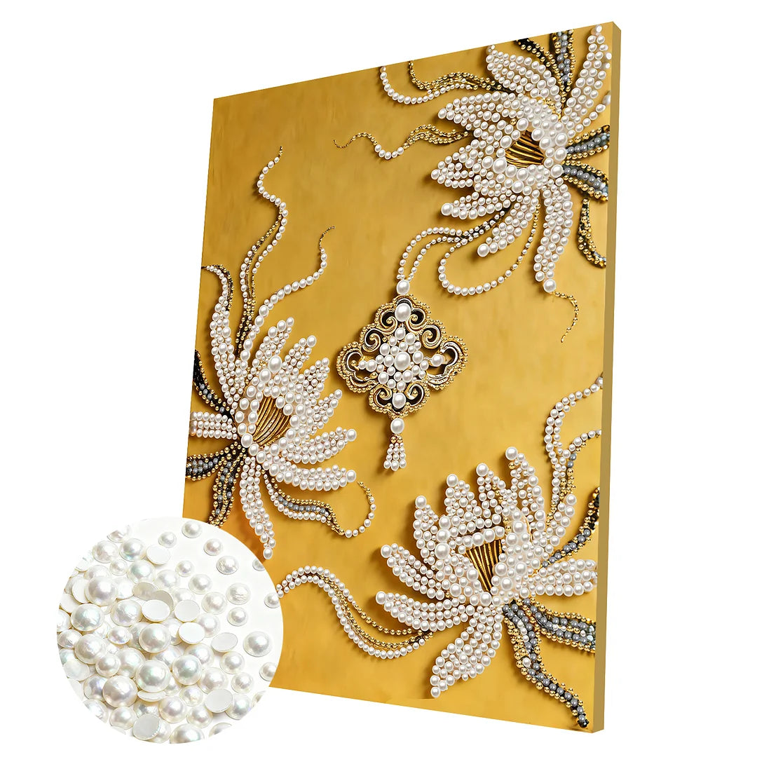 DIY Pearl Painting With Frame - Handmade Self-Adhesive Pearls - Wheat Ingot (30*40cm) B