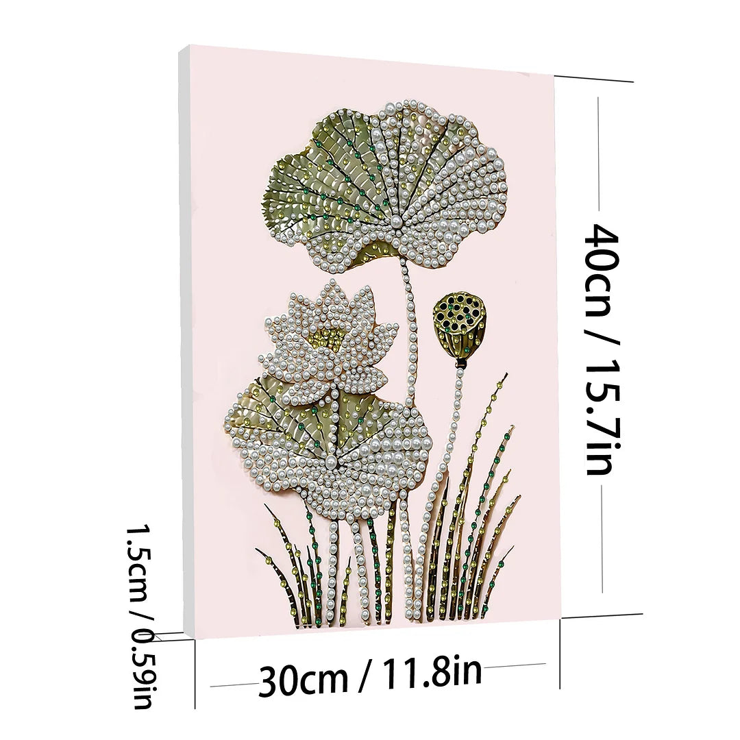 DIY Pearl Painting With Frame - Handmade Self-Adhesive Pearls - Lotus (30*40cm)