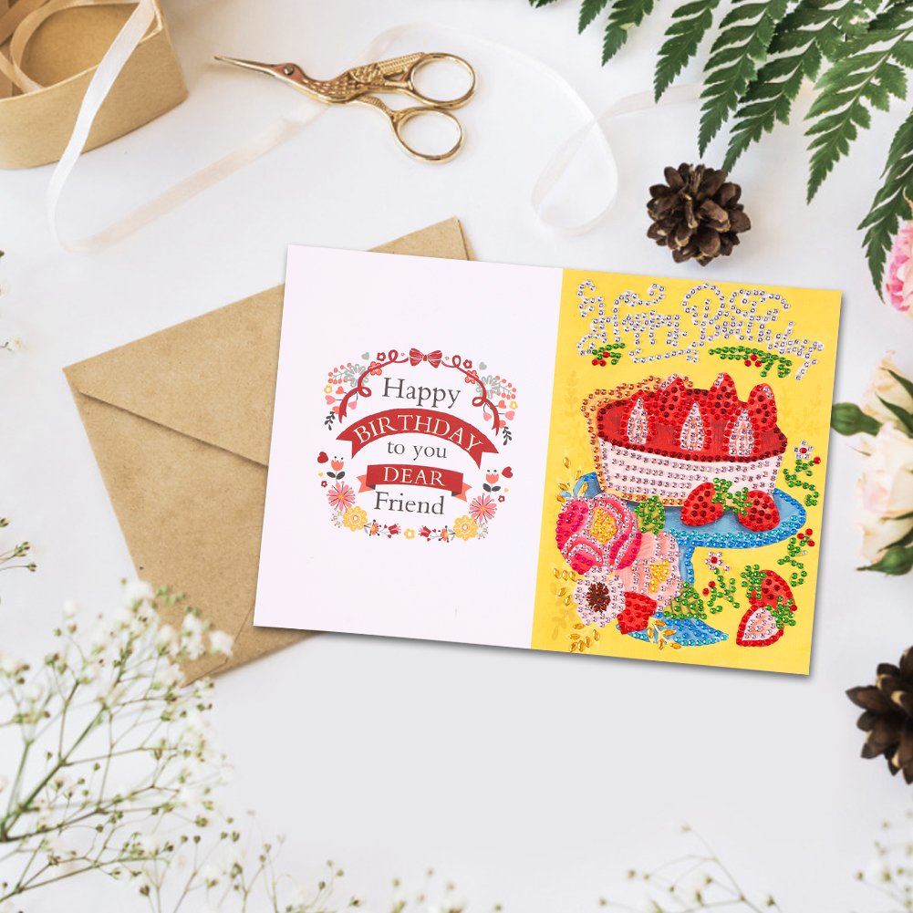 DIY 5D Diamond Painting Happy Birthday Postcard - Cake B