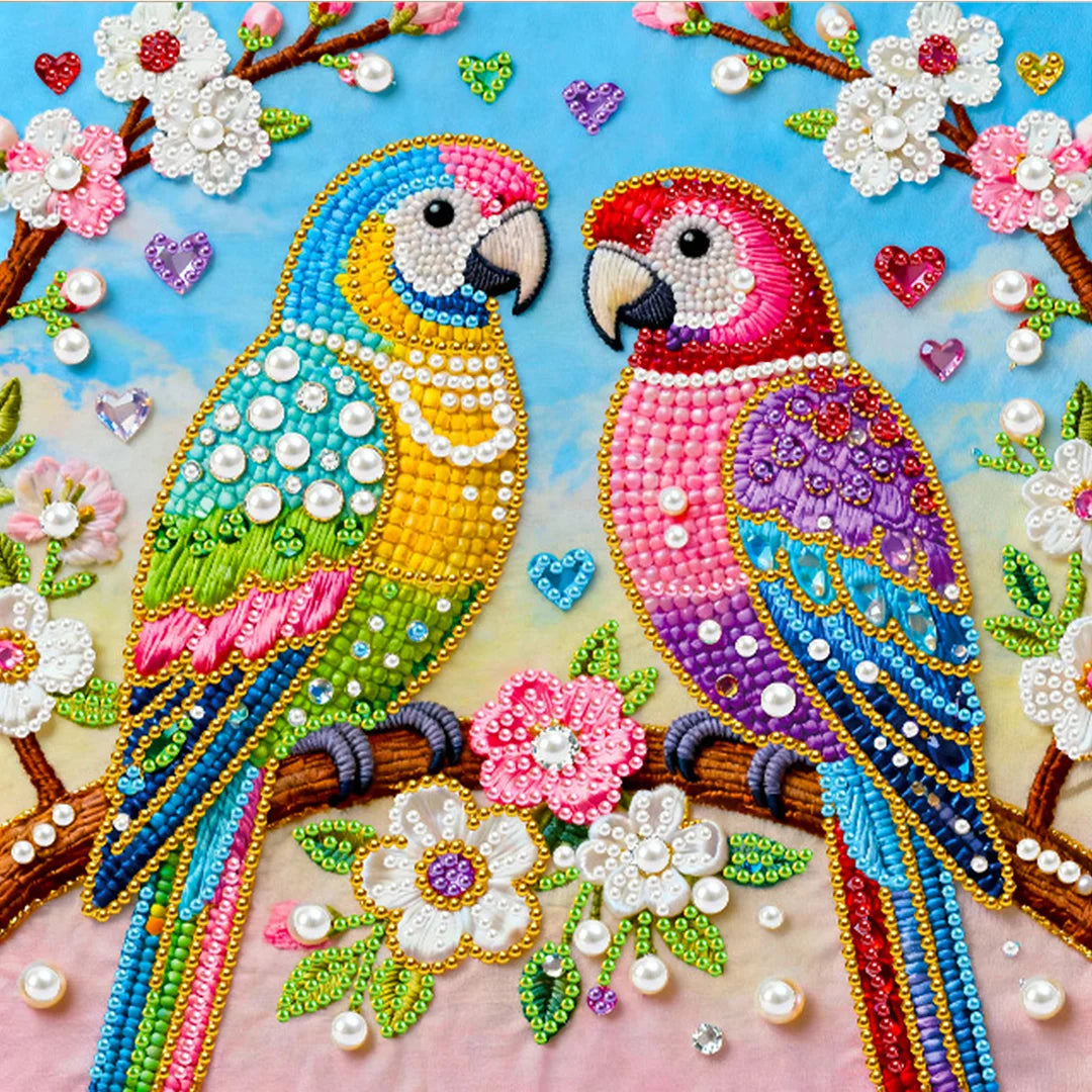 DIY Pearl Painting With Frame - Handmade Self-Adhesive Pearls - Birds (25*25cm)