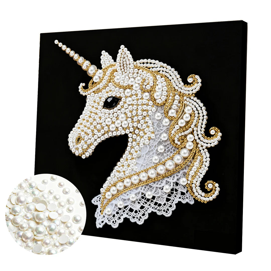DIY Pearl Painting With Frame - Handmade Self-Adhesive Pearls - Unicorn (25*25cm) C