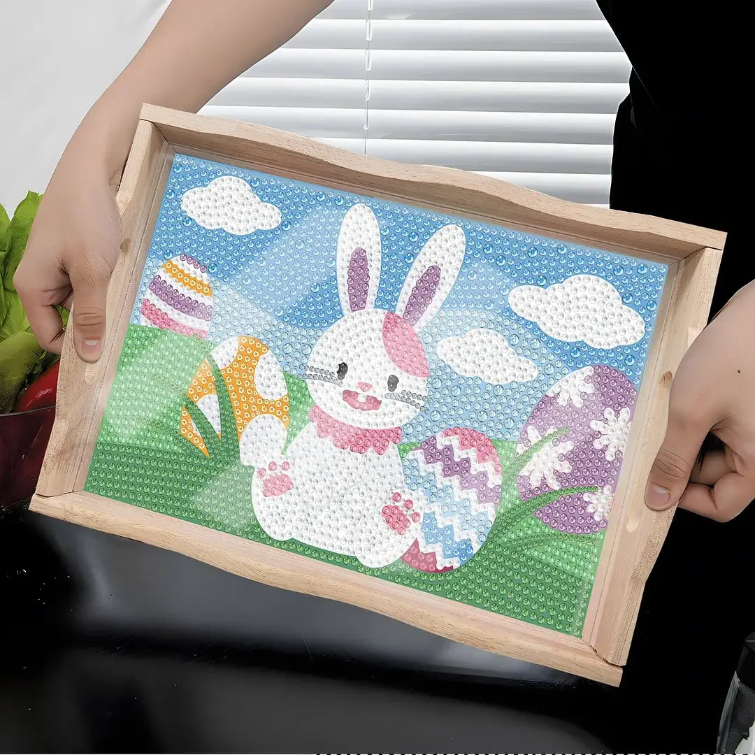 easter diamond art decor wooden food tray