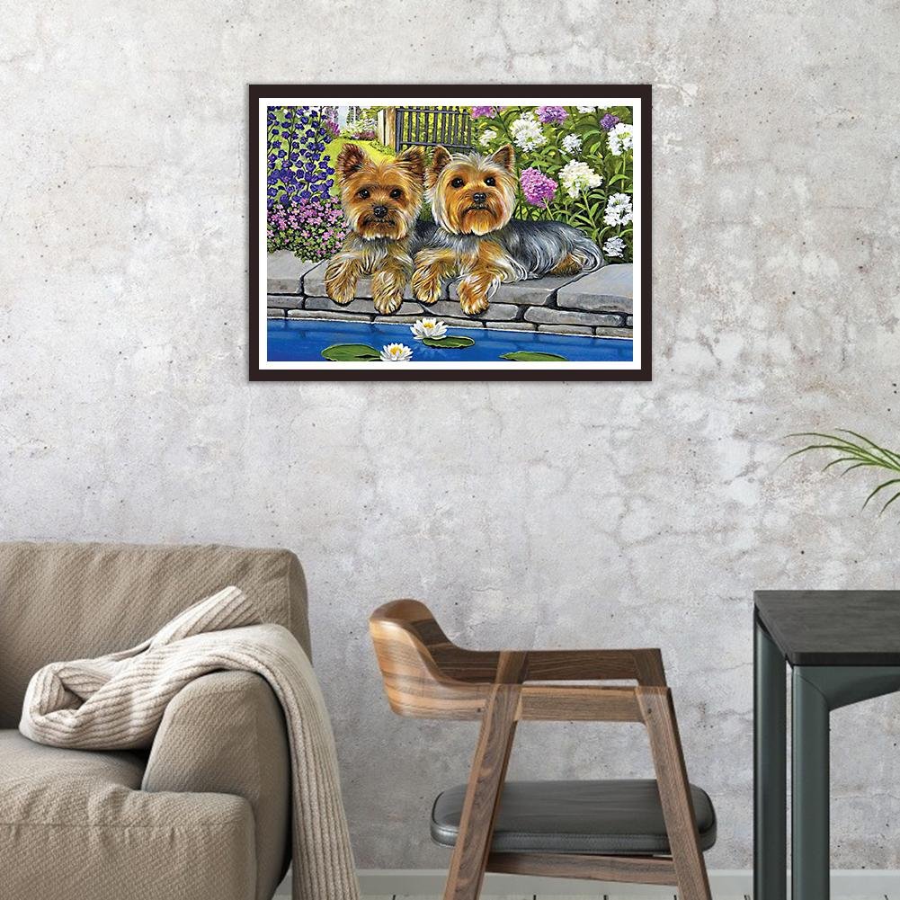 Diamond Painting - Full Round - Flower Dogs
