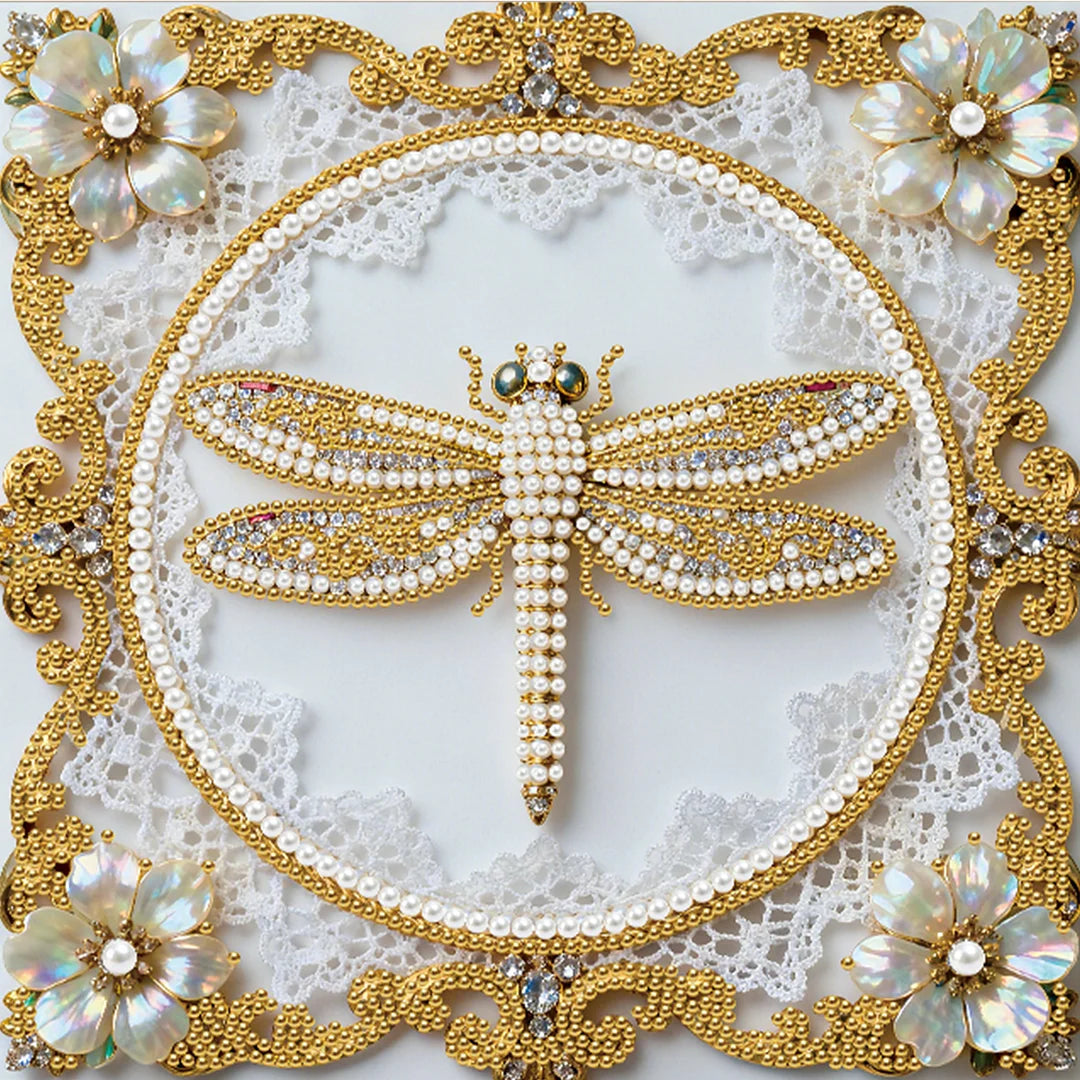 DIY Pearl Painting With Frame - Handmade Self-Adhesive Pearls - Dragonfly (25*25cm) C
