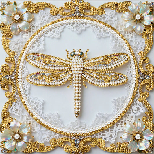 DIY Pearl Painting With Frame - Handmade Self-Adhesive Pearls - Dragonfly (25*25cm) C