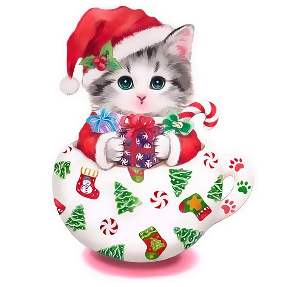 Diamond Painting Partial Round Christmas Cup Cat