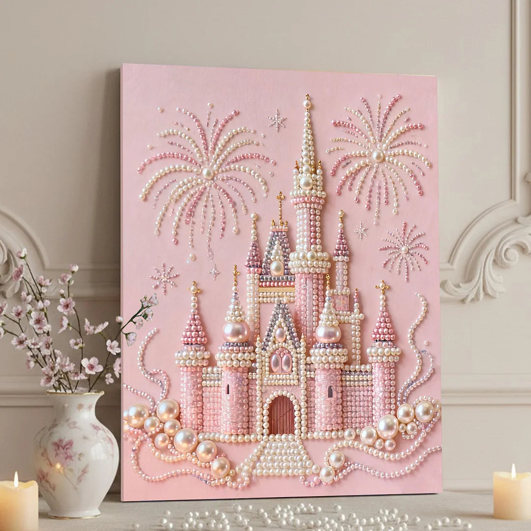 DIY Pearl Painting With Frame - Handmade Self-Adhesive Pearls - Castle (40*50cm) A