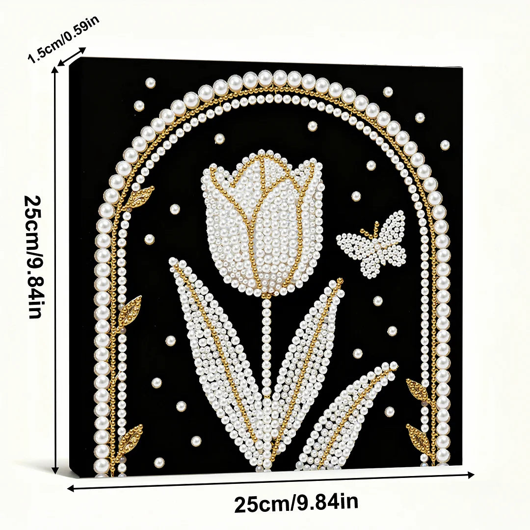 DIY Pearl Painting With Frame - Handmade Self-Adhesive Pearls - Tulip (25*25cm)