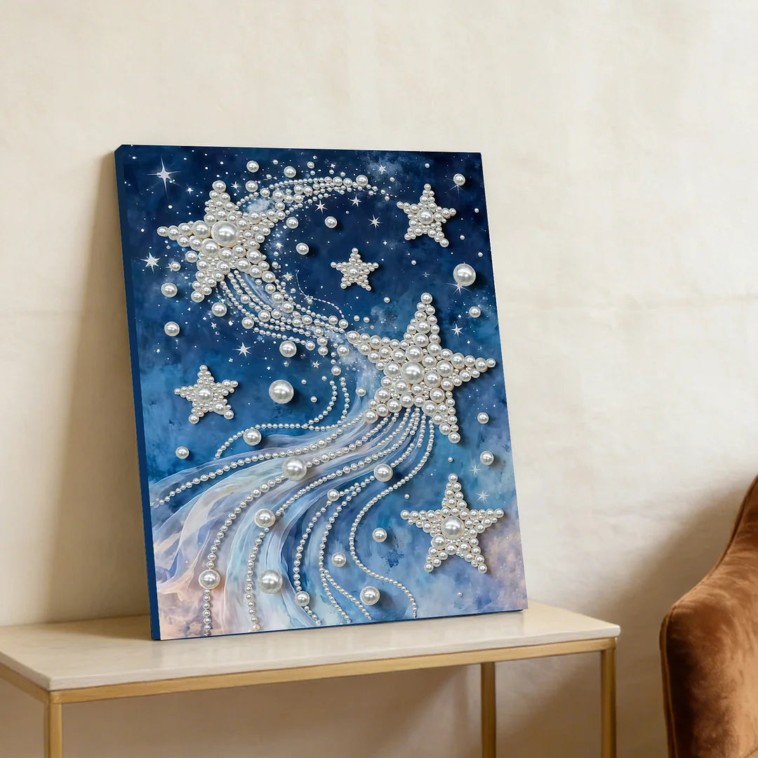 DIY Pearl Painting With Frame - Handmade Self-Adhesive Pearls - Star (30*40cm)