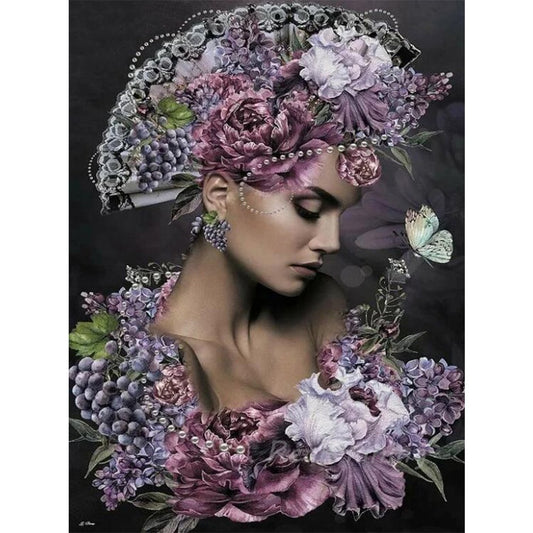 5D Diy Diamond Painting Kit Full Round Beads Flower And Lady