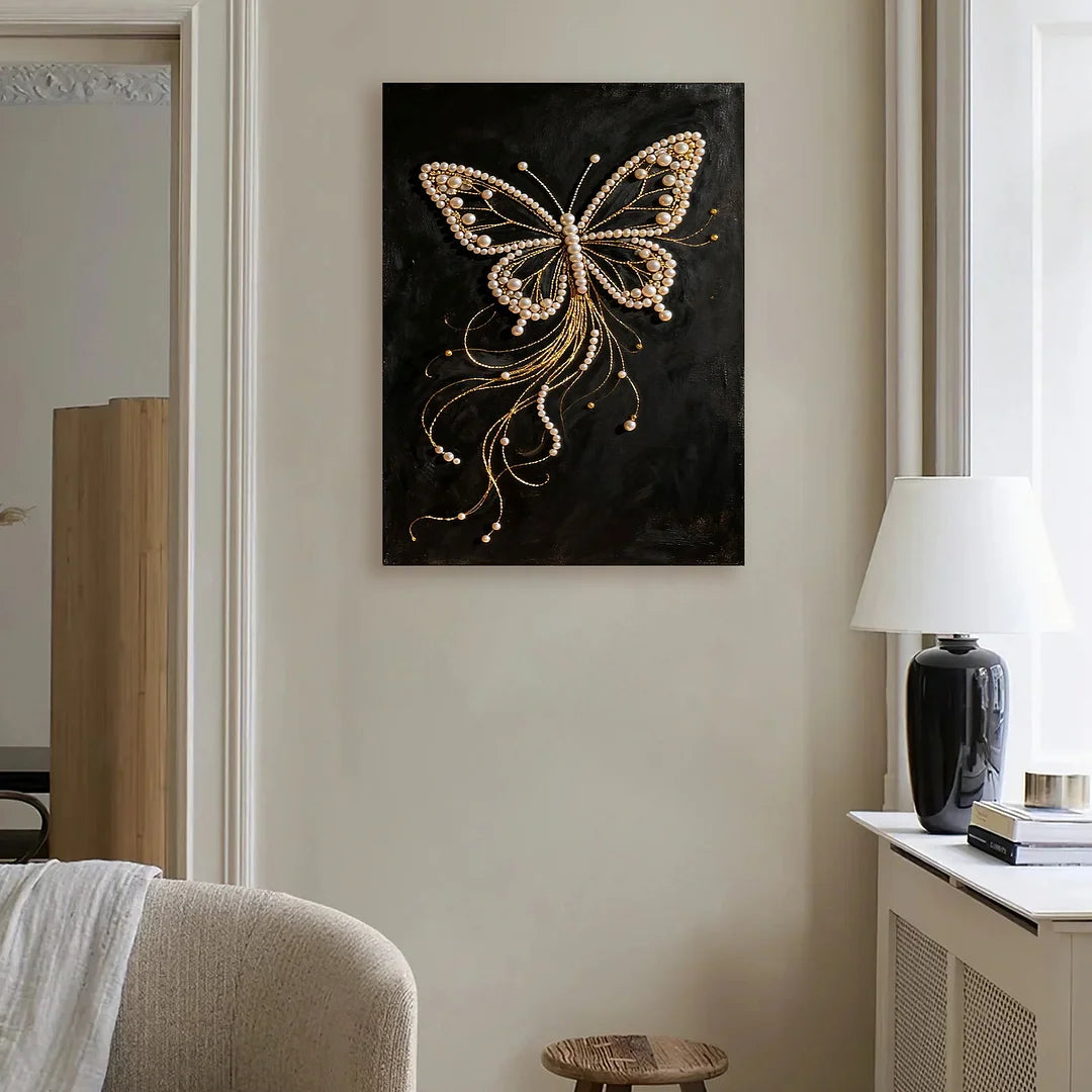 DIY Pearl Painting With Frame - Handmade Self-Adhesive Pearls - Butterfly (30*40cm) D