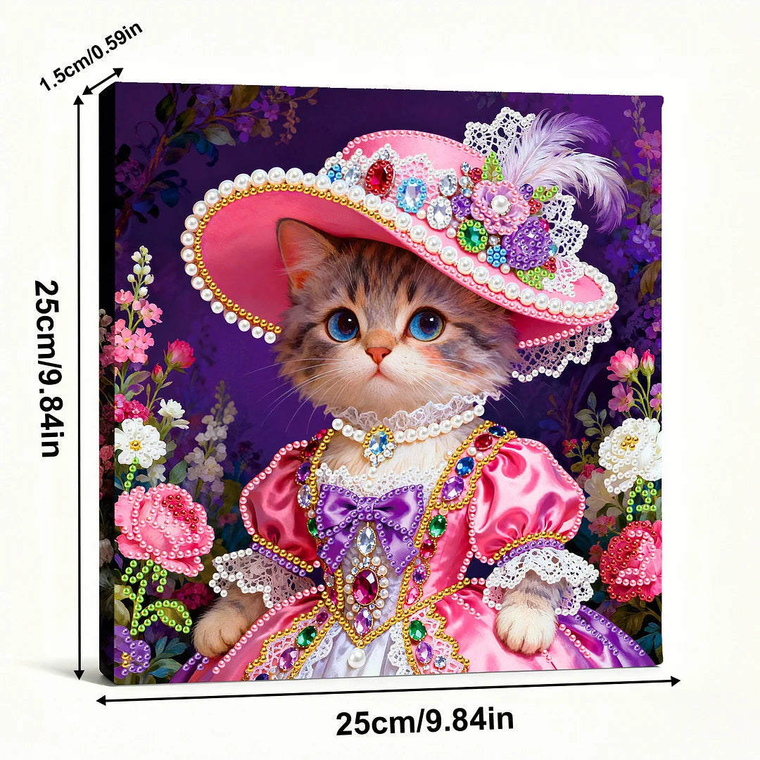 DIY Pearl Painting With Frame - Handmade Self-Adhesive Pearls - Cat (25*25cm) D