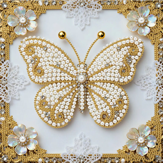 DIY Pearl Painting With Frame - Handmade Self-Adhesive Pearls - Butterfly (25*25cm) B