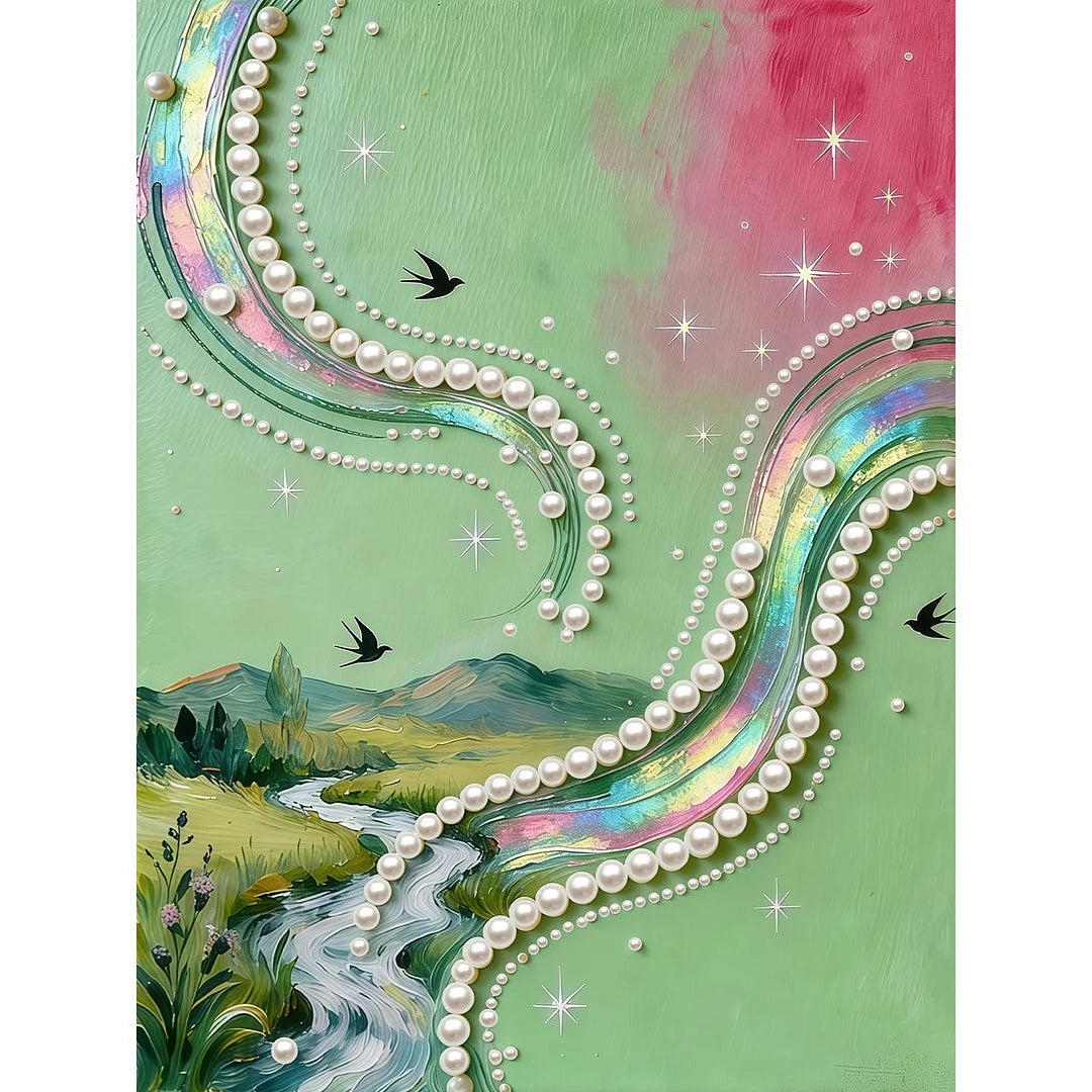 DIY Pearl Painting With Frame - Handmade Self-Adhesive Pearls - village (30*40cm)