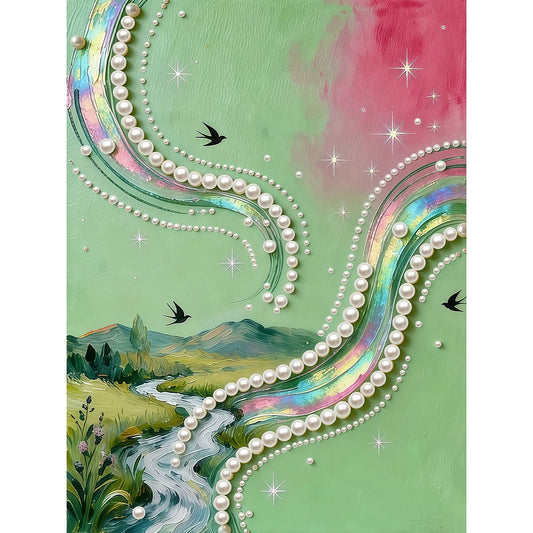 DIY Pearl Painting With Frame - Handmade Self-Adhesive Pearls - village (30*40cm)