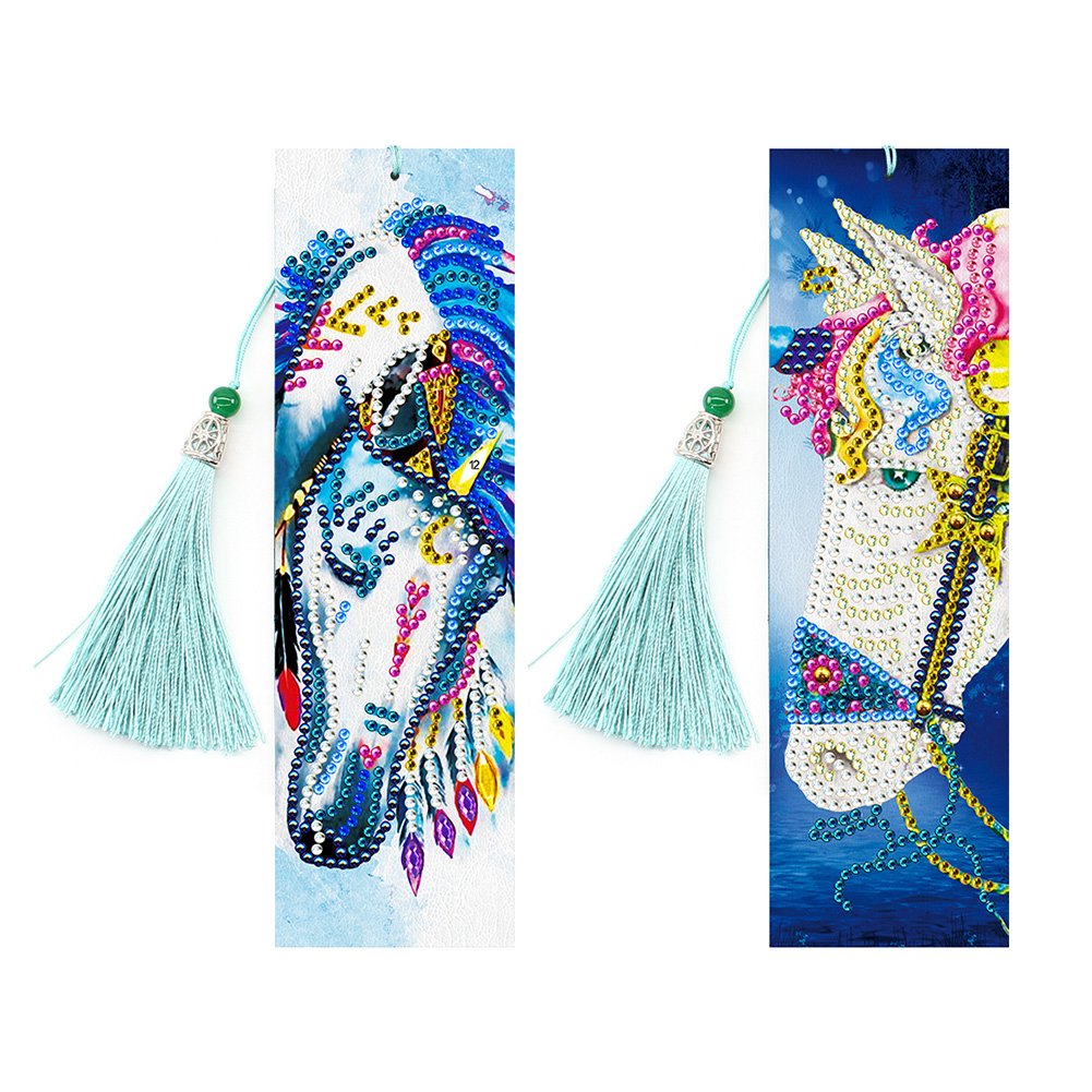 2pcs Leather Bookmark 5D DIY Diamond Painting Colorful Horse