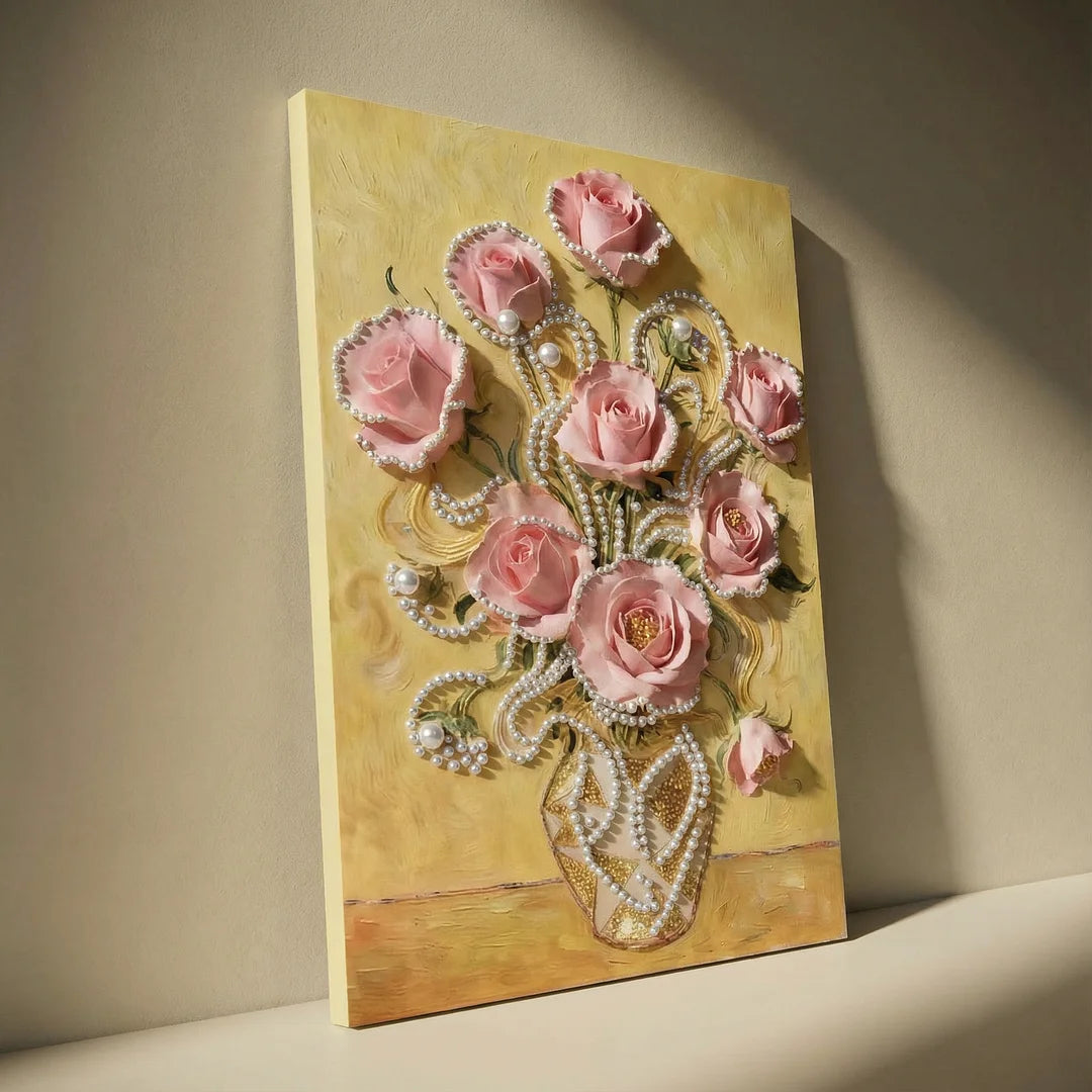 DIY Pearl Painting With Frame - Handmade Self-Adhesive Pearls - Vase (30*40cm) C