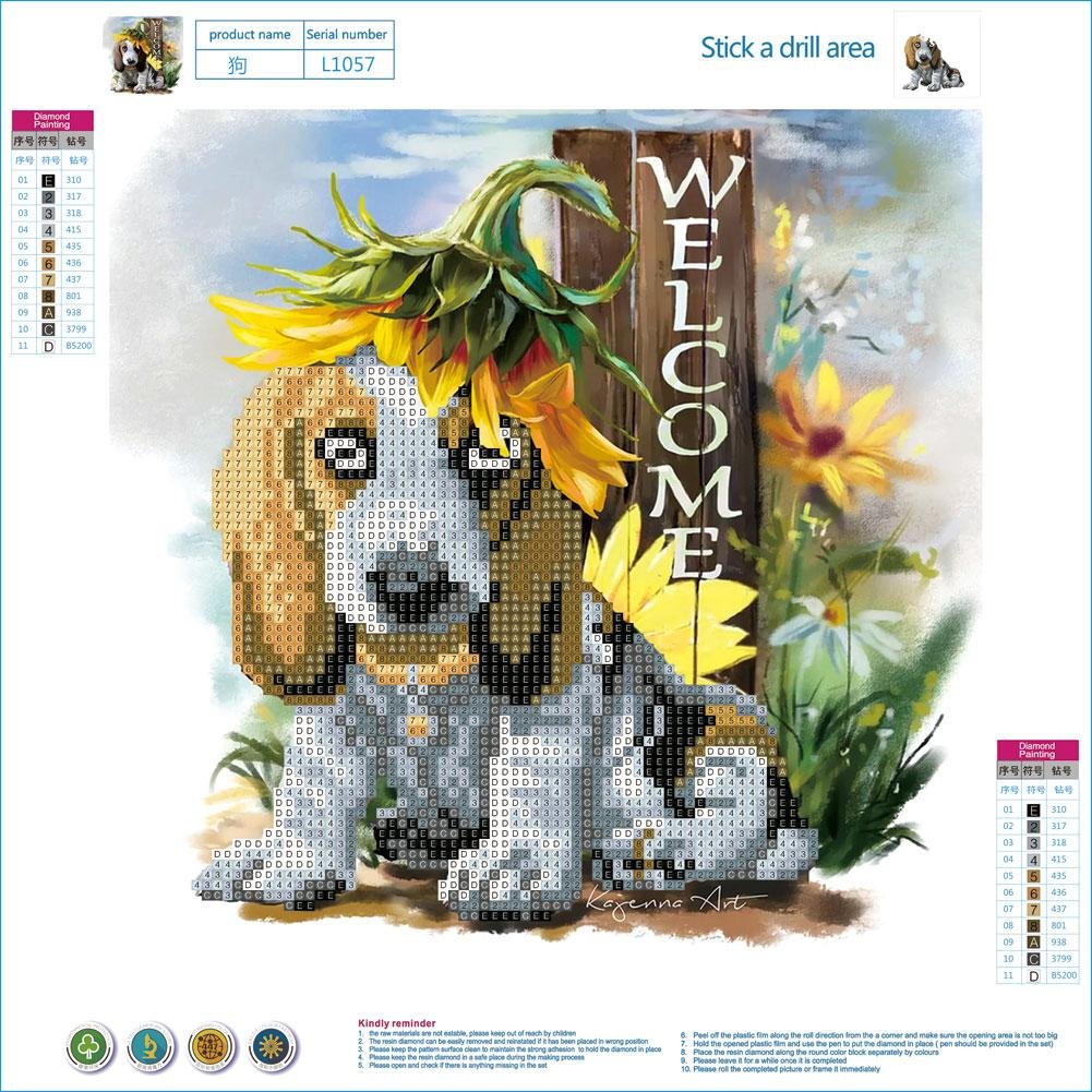 Diamond Painting - Partial Round - Dog with Sunflower