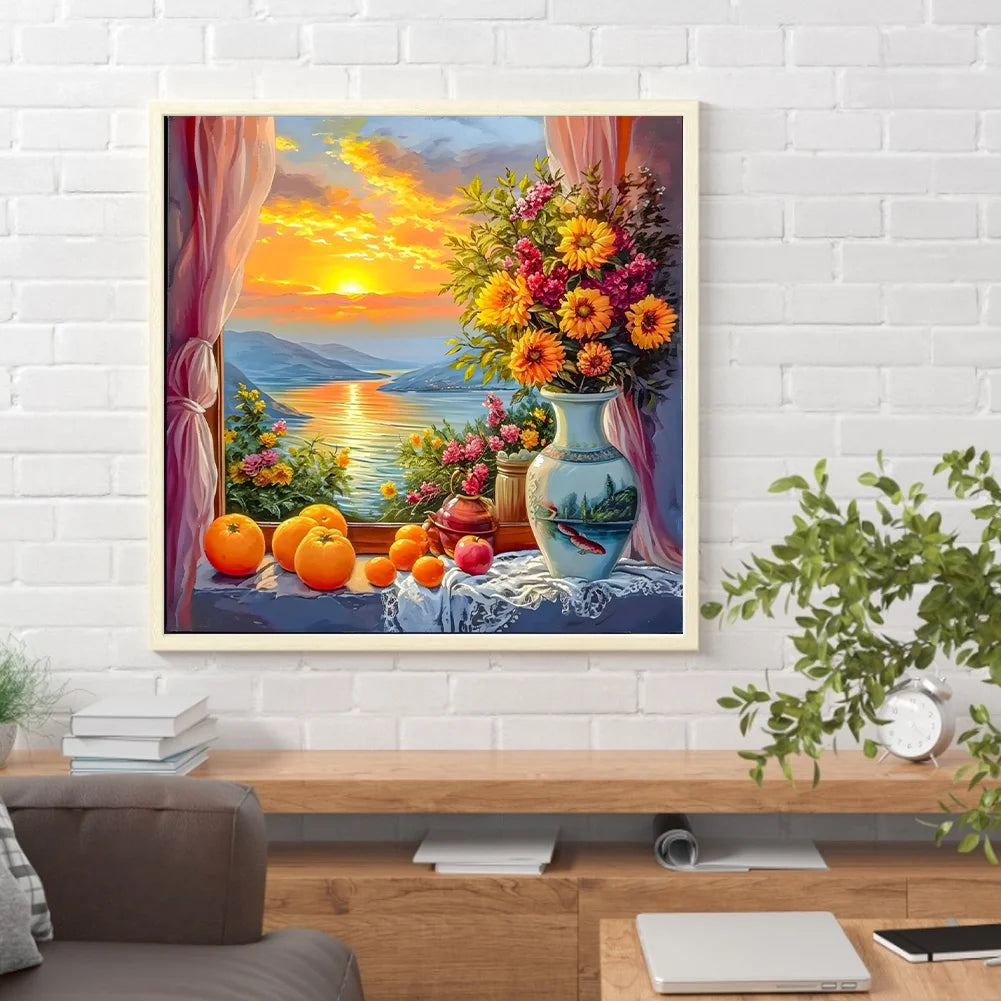 Diamond Painting - Full Round / Square - Sunset and Flower Vase