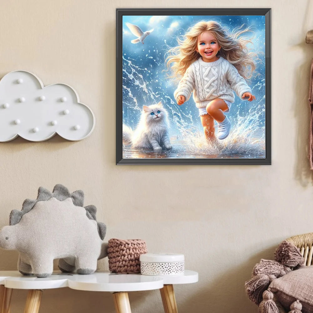 Diamond Painting - Full Round / Square - Cat and Girl B