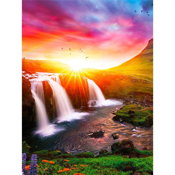 Diamond Mosaic Embroidery Kit Colorful Mountain Waterfall