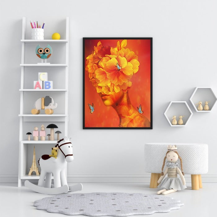 Butterfly Flower Women Hand Painted on Canvas Colouring Oil Art Picture Craft Home Wall Decor