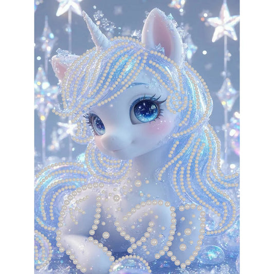 DIY Pearl Painting With Frame - Handmade Self-Adhesive Pearls - White Horse (30*40cm)