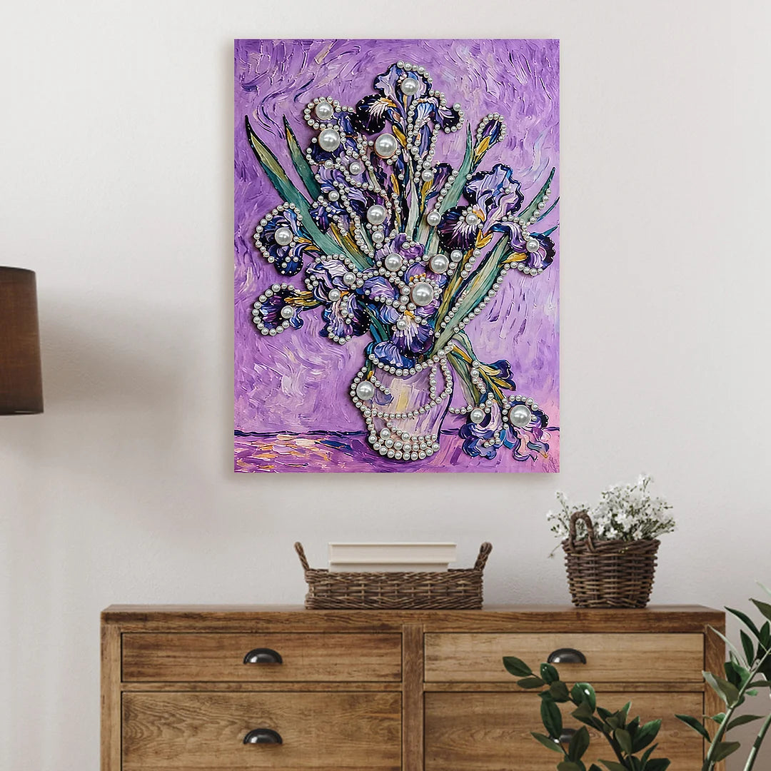 DIY Pearl Painting With Frame - Handmade Self-Adhesive Pearls - Iris (30*40cm) B