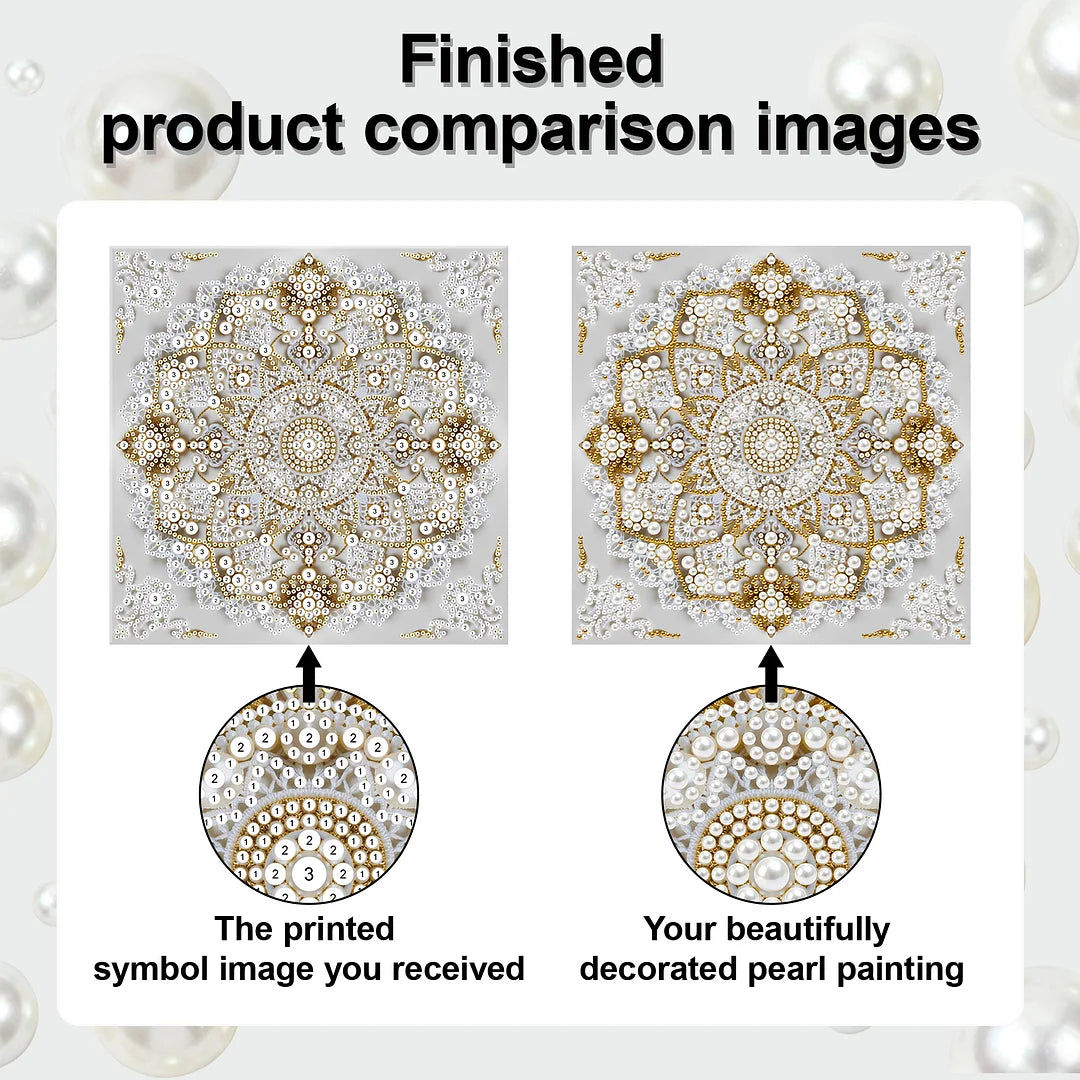 DIY Pearl Painting With Frame - Handmade Self-Adhesive Pearls - Mandala (25*25cm) C