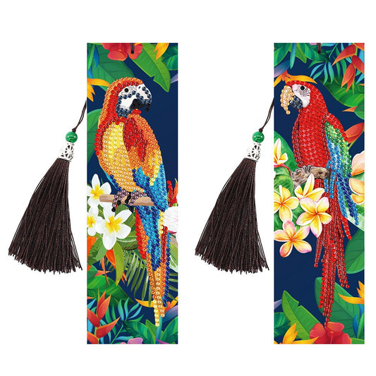 2pcs Diamond Painting Bookmark DIY Parrots Leather Tassel Book Marks Craft