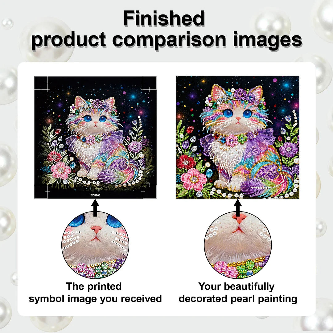 DIY Pearl Painting With Frame - Handmade Self-Adhesive Pearls - Cat (25*25cm) C