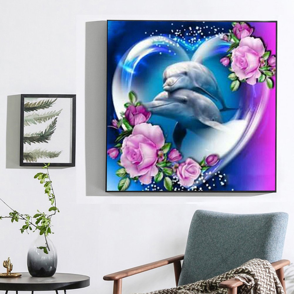 5D DIY Diamond Painting Kit - Full Round - Couple Dolphins