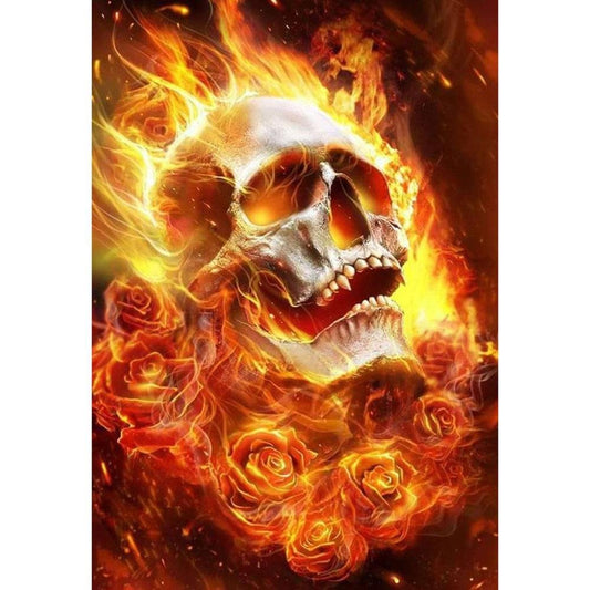 5D Diy Diamond Painting Kit Full Round Beads Fire Skull