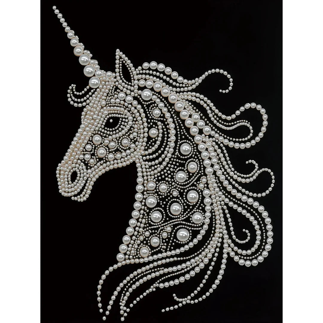 DIY Pearl Painting With Frame - Handmade Self-Adhesive Pearls - Unicorn (30*40cm) B