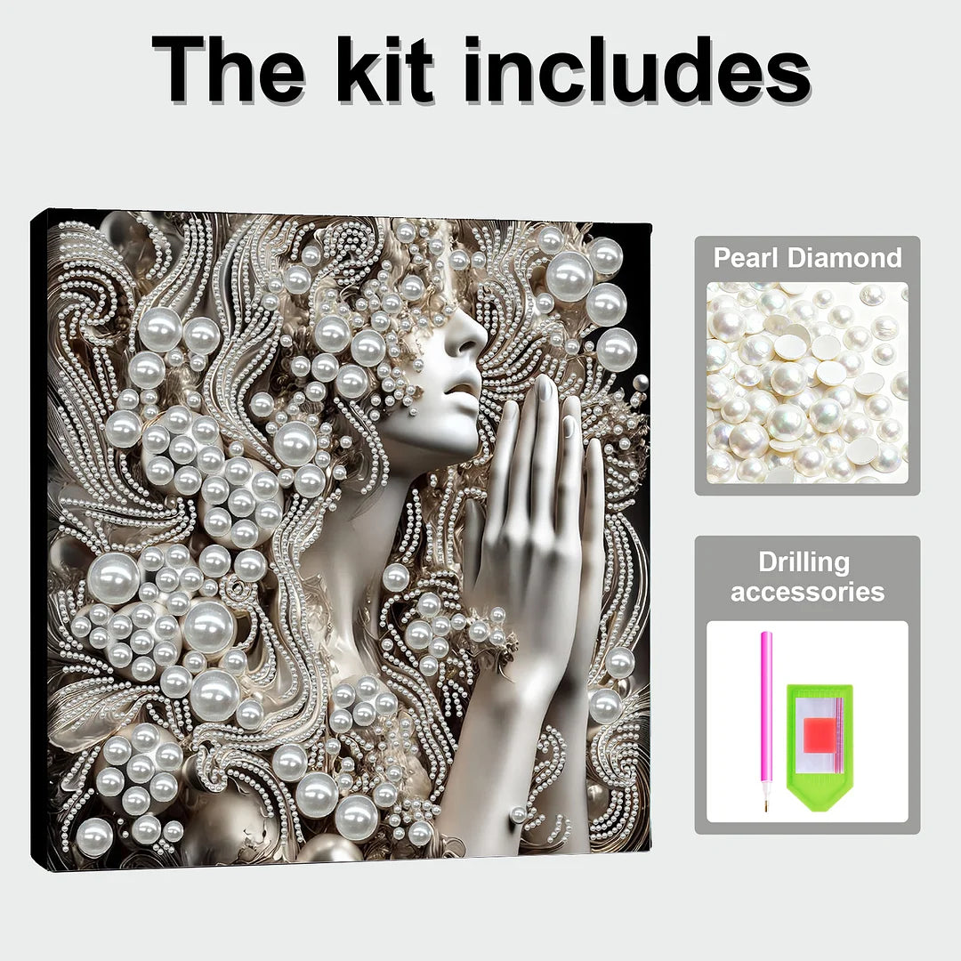 DIY Pearl Painting With Frame - Handmade Self-Adhesive Pearls - Woman (30*30cm)
