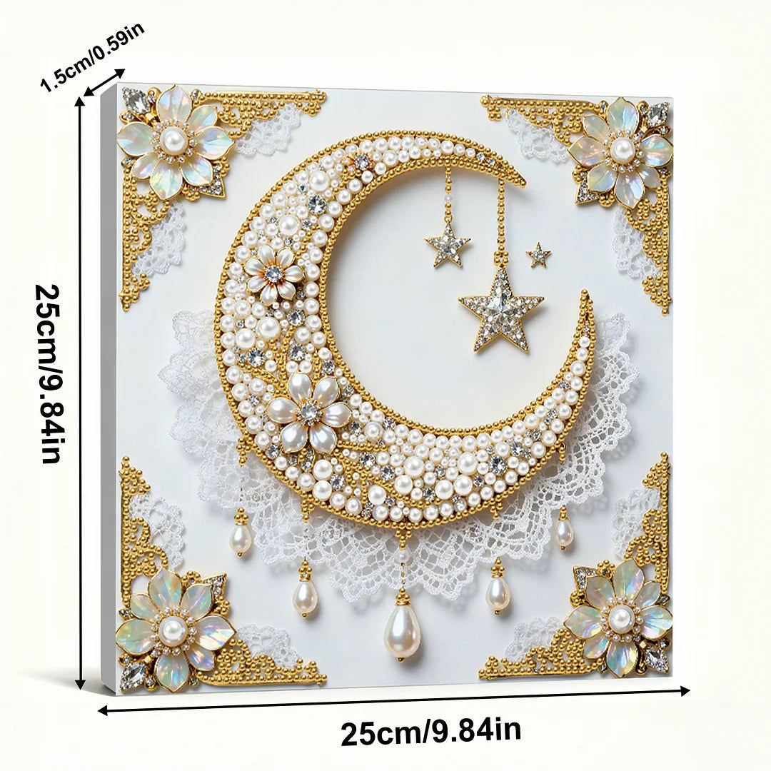 DIY Pearl Painting With Frame - Handmade Self-Adhesive Pearls - Stars and Moon (25*25cm)
