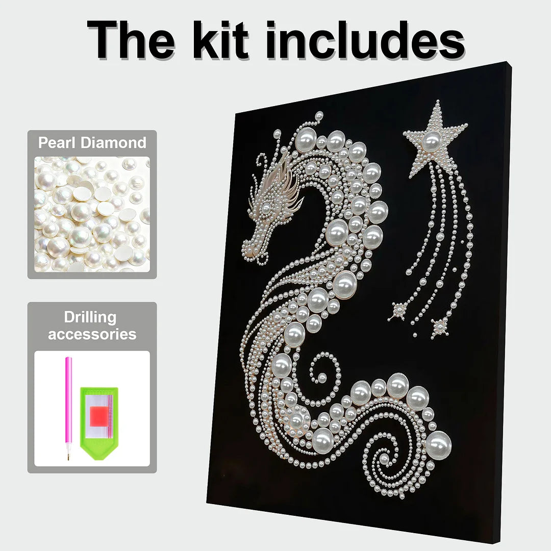 DIY Pearl Painting With Frame - Handmade Self-Adhesive Pearls - Dragon (30*40cm) B