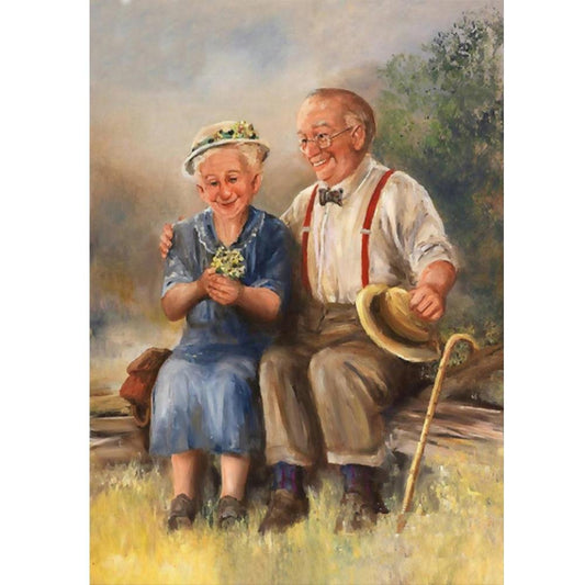 5D Diy Diamond Painting Kit Full Round Beads Warm Old Lovers