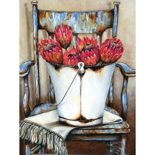 5D Diy Diamond Painting Kit Full Round Beads Chair Flowers