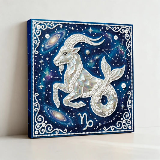 DIY Pearl Painting With Frame - Handmade Self-Adhesive Pearls - Capricorn (25*25cm)