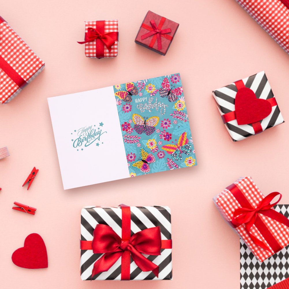 DIY 5D Diamond Painting Happy Birthday Postcard-Butterfly B
