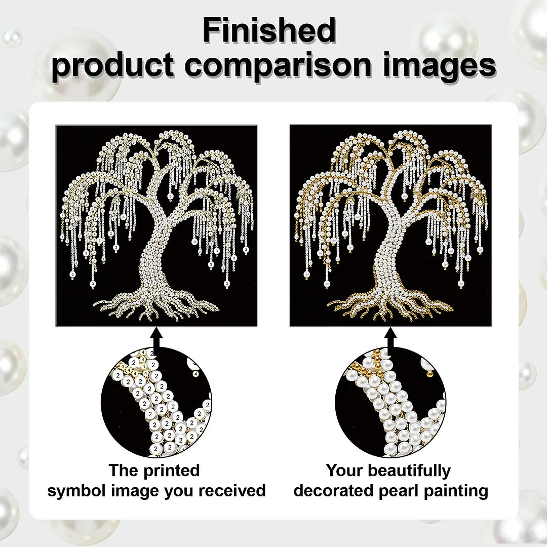 DIY Pearl Painting With Frame - Handmade Self-Adhesive Pearls - Tree (25*25cm) B