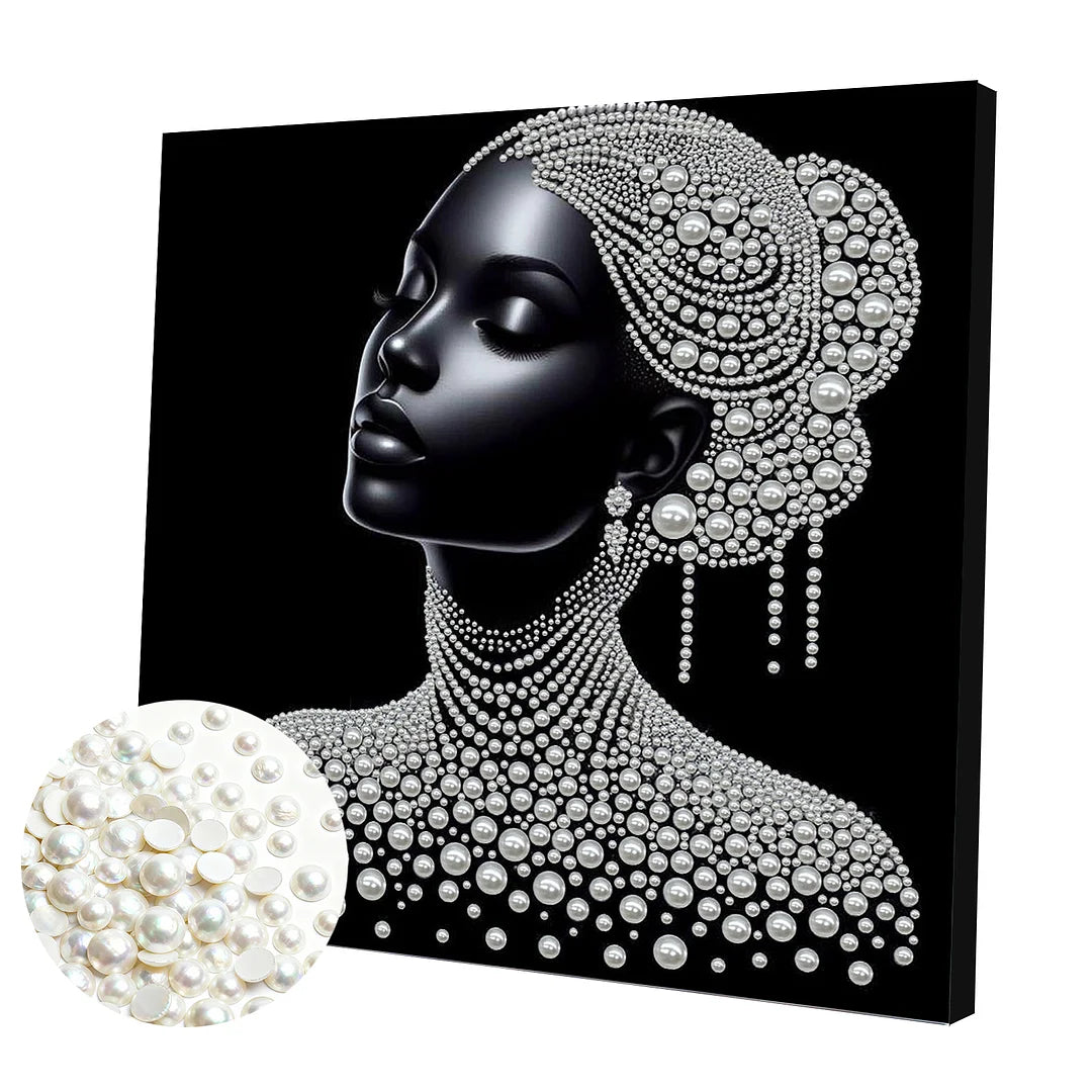 DIY Pearl Painting With Frame - Handmade Self-Adhesive Pearls - Lady (30*30cm) D